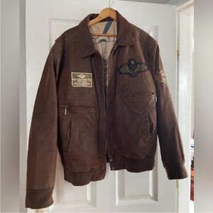 Vintage Military pilot Bomber Jacket Size L /XL . Brown Leather.
